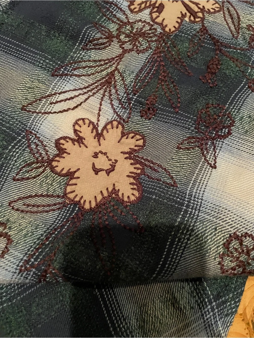 NWT J jill Indiana Cotton Embroidered Plaid floral patchwork triangle scarf